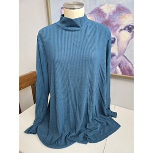Lane Bryant Women's 18/20 Blue Teal Striped Knit Long‎ Sleeve High Neck Sweater